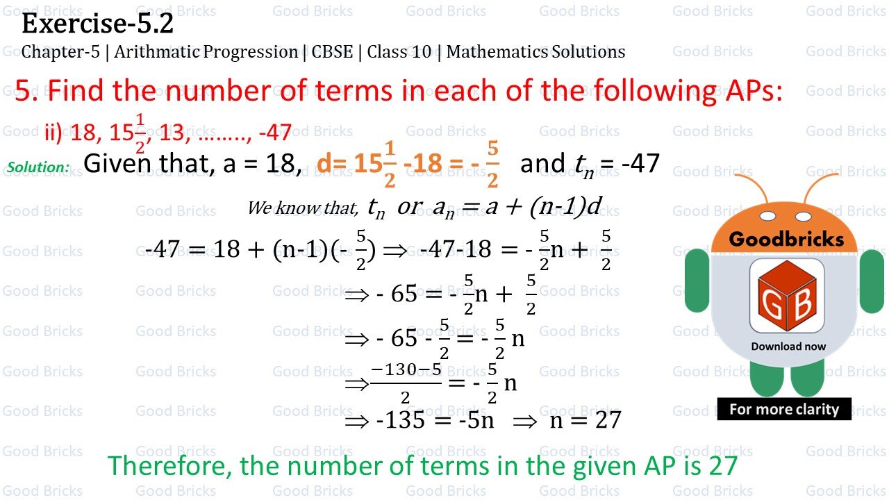 Chapter-5-Arithmatic Progression-exercise5.2-5(ii)