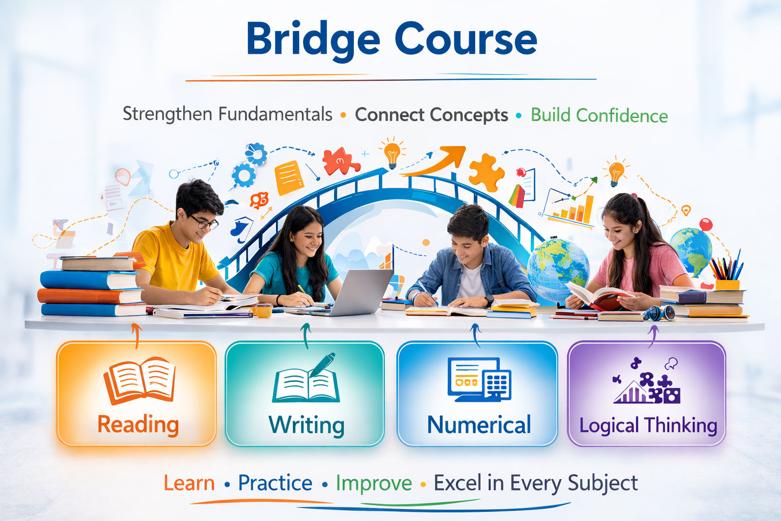 Bridge course to improve reading writing numerical and logical thinking skills